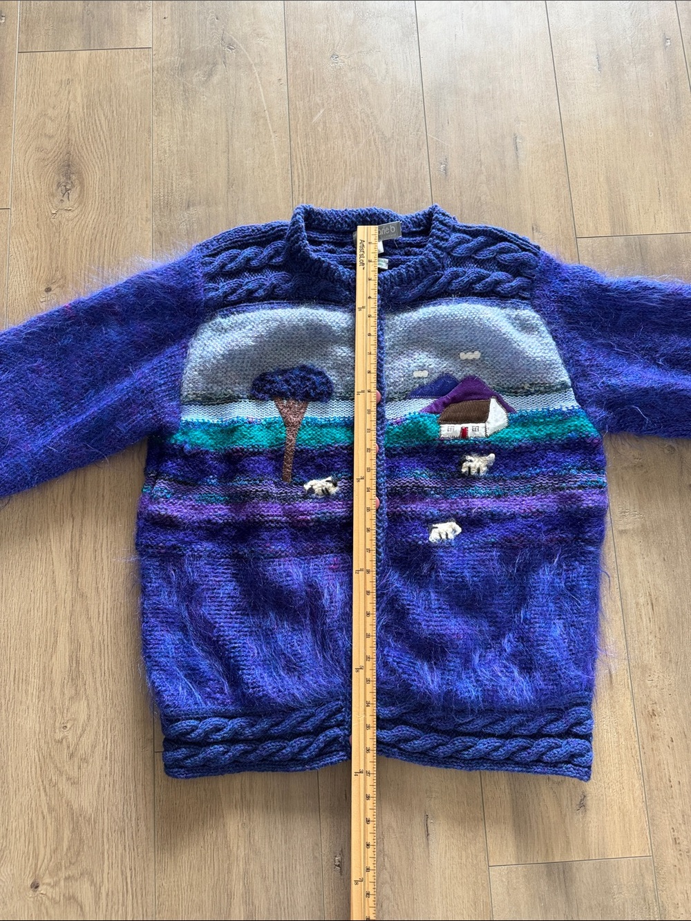 VTG Rosemarie B Hand Knit Irish Landscape Mohair Wool Cardigan Size XL - Picture 12 of 13